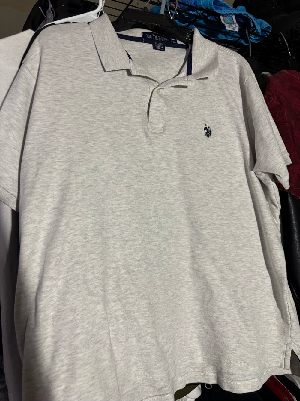 U.S. Polo Assn. Heather Light Gray Polo with Navy Logo